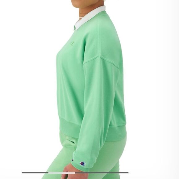 Champion Lime Green Vintage Inspired Collared Crewneck Sweatshirt - Picture 10 of 11